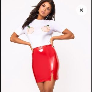 Red Vinyl side split mini skirt